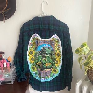XL up-cycled flannel, Grateful Dead, sewn on patch